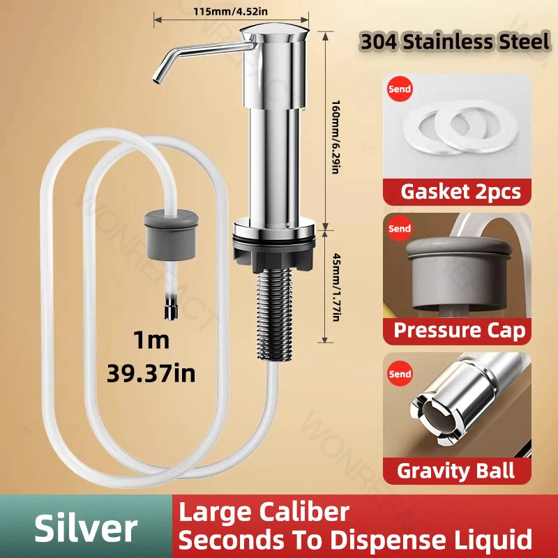 Seifenspender für Küchenspüle gebürstete Pumpe Arbeitsplatte silberfarben