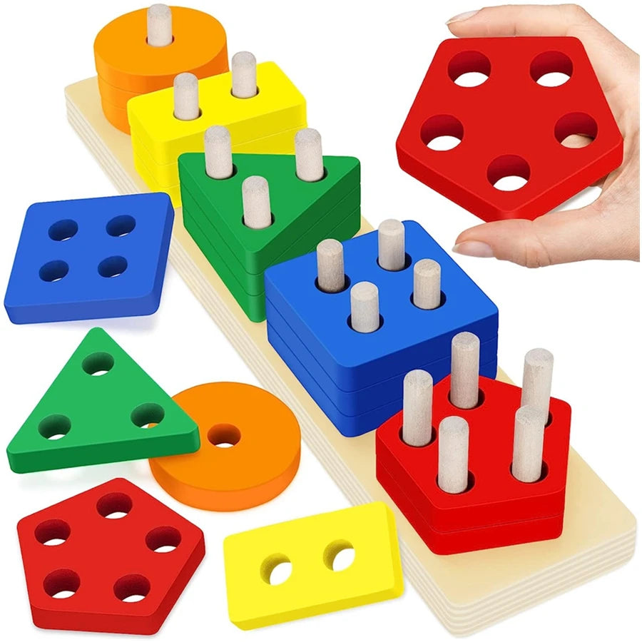 Montessori Holzspielzeug: Buntes Sortier- - Stapelspiel für Kinder 1-3 Jahre