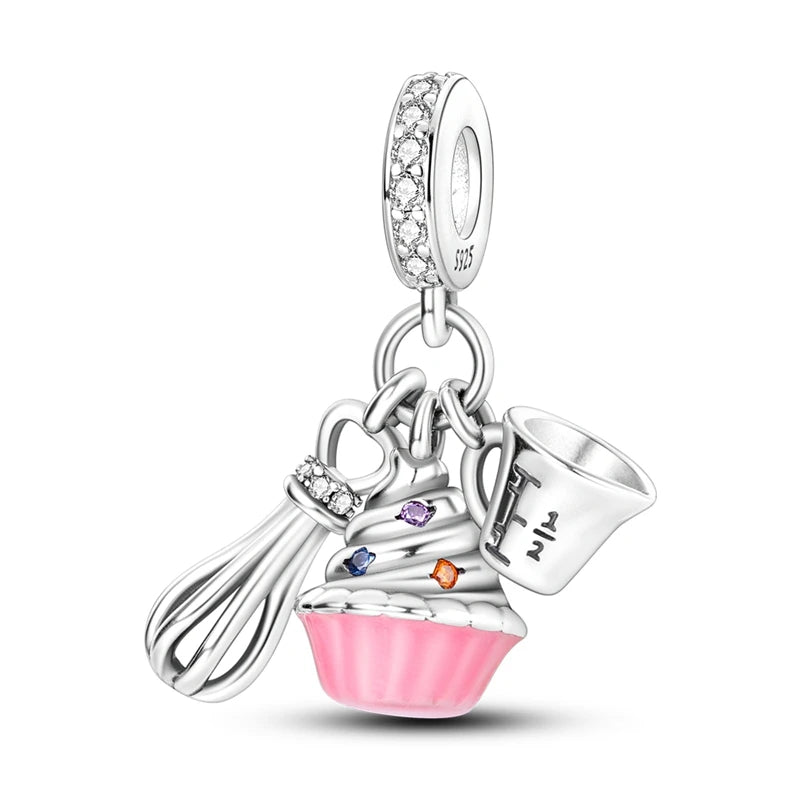 Romantische rosa 925 Silber Charms mit Zirkon – Herz - Parfüm Flasche Set