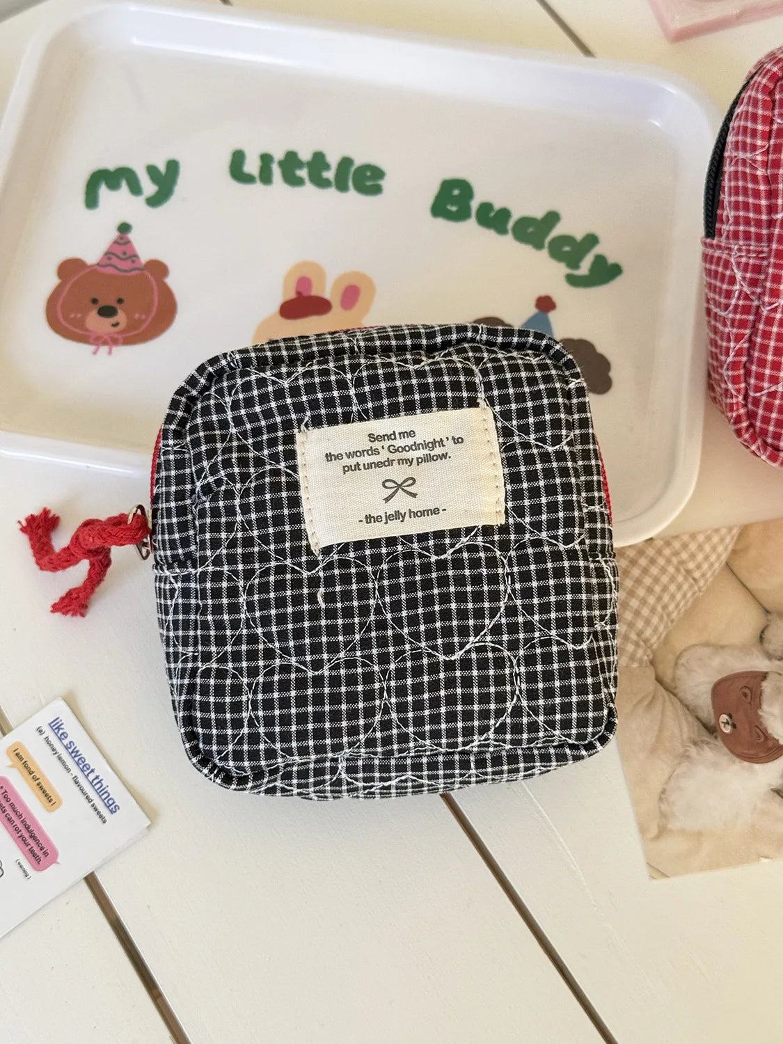 Gesteppte herzförmige karierte Damen Kosmetiktasche große Kapazität