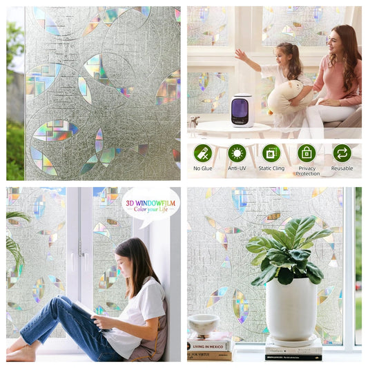 3D Regenbogen Fensterfolie 75/90cm – UV-Sichtschutz, Wärmeisolierend, Dekor