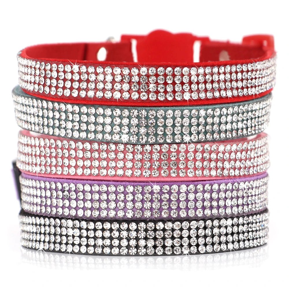 Weiches Wildleder Katzenhalsband mit Strass - Glocke – Sicher - Stilvoll