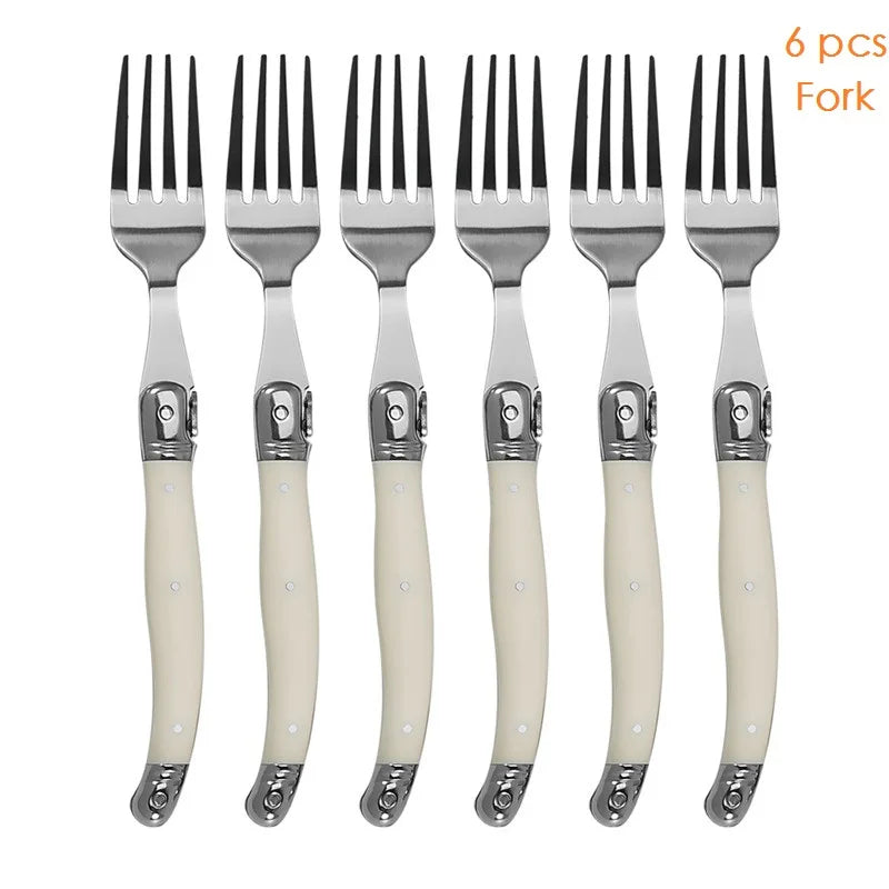 6teiliges Laguiole Besteckset aus Edelstahl mit Steakmessern und Löffeln