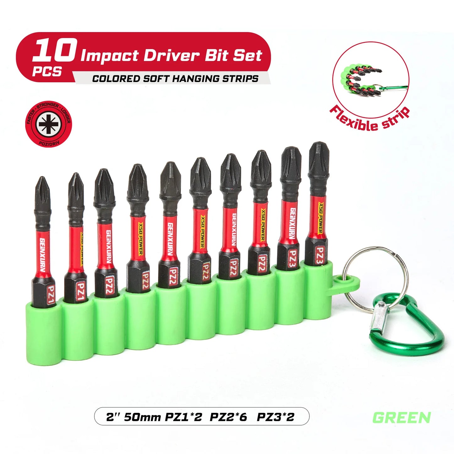 S2-Stahl Magnetisches Schlagbohrer-Bit-Set Pozidriv PZ1-PZ3 mit Halter