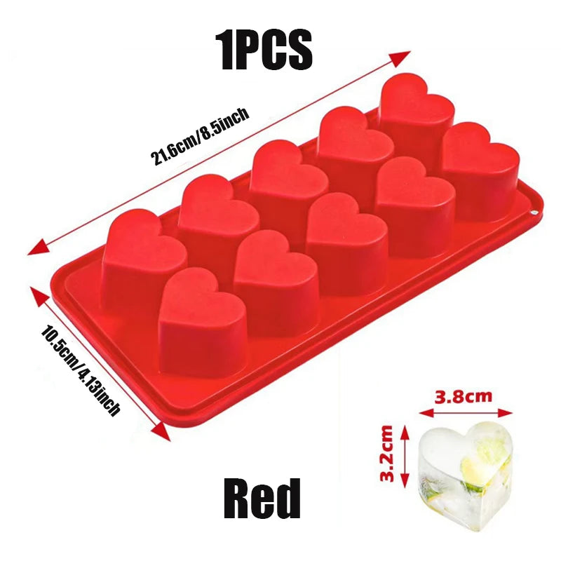 Herzförmige Eiswürfelform aus Silikon in Rosa und Rot, multifunktional