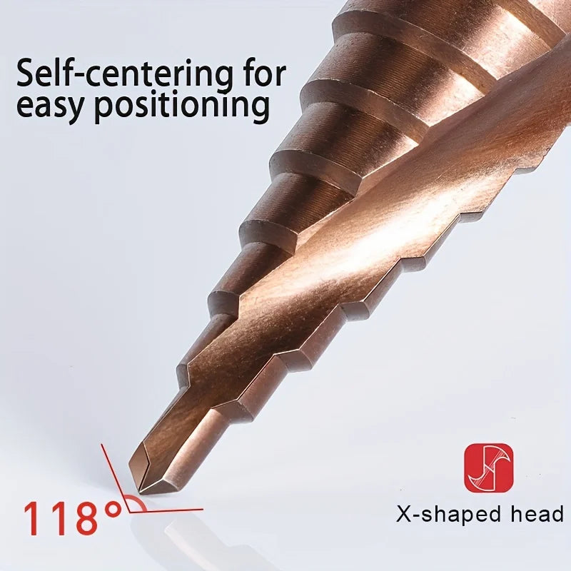 Präzises Bohren in Metall: M35 Kobalt Stufenbohrer 4-32 mm mit Dreiecksschaft