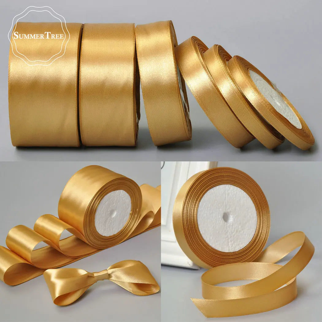 Luxuriöses Goldenes Satinband 25 Yards, 6-50mm breit – Perfekt für DIY - Deko