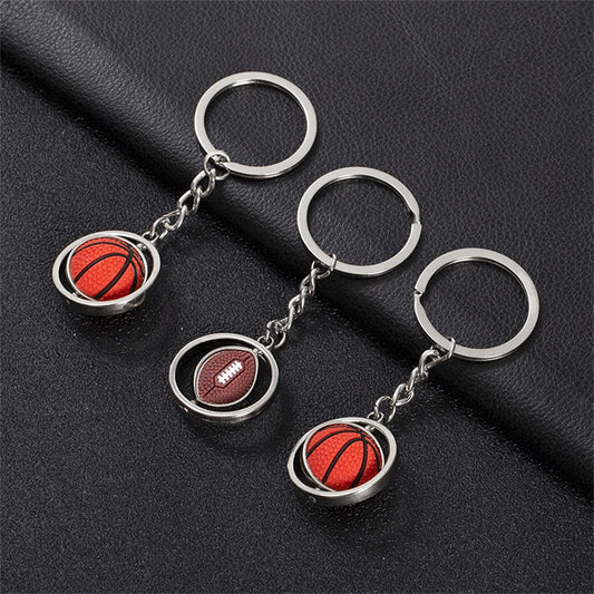 Rotierender Mini-Ball Schlüsselanhänger in Silber – Sportliche Motive, langlebig - stylisch