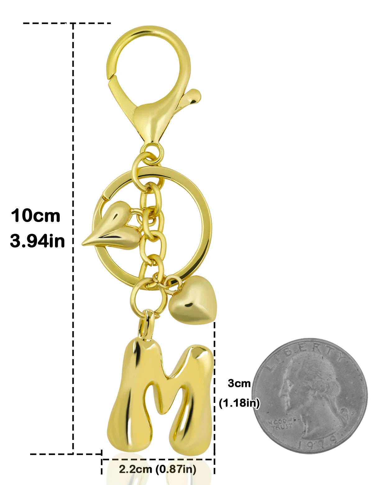 Personalisierter 18K Gold Schlüsselanhänger mit Herz – Blasenbuchstaben Damen