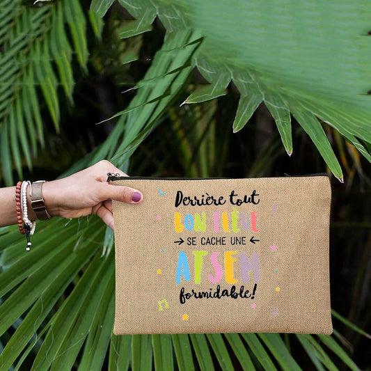 Großer Kosmetik Reisewaschbeutel aus Leinen mit Reißverschluss