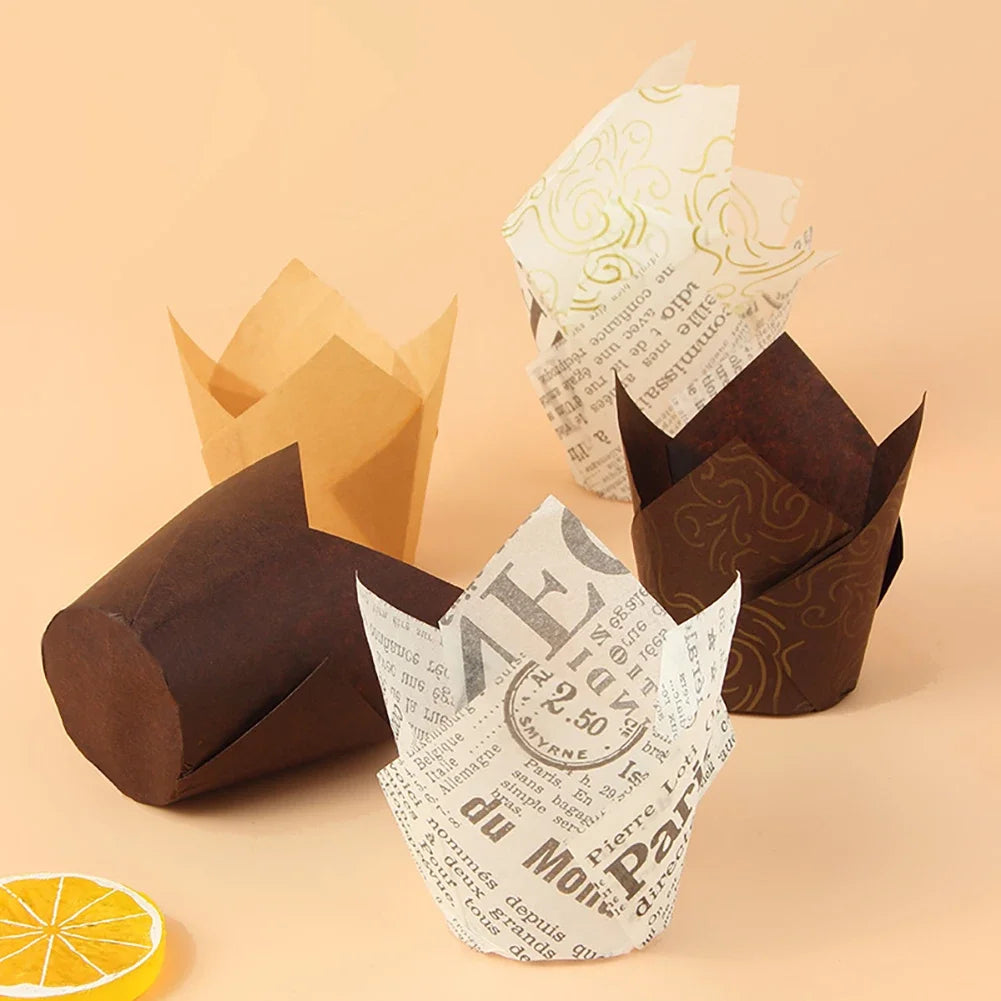 50 Stück Tulpen-Muffinförmchen aus fettfestem Papier zum Backen