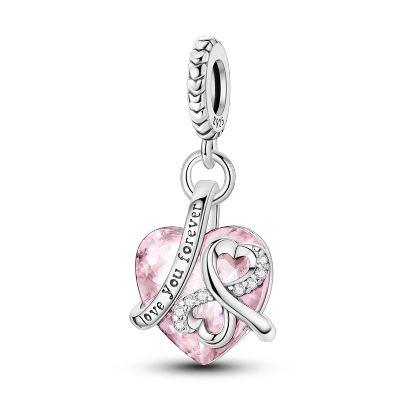 Romantische rosa 925 Silber Charms mit Zirkon – Herz - Parfüm Flasche Set