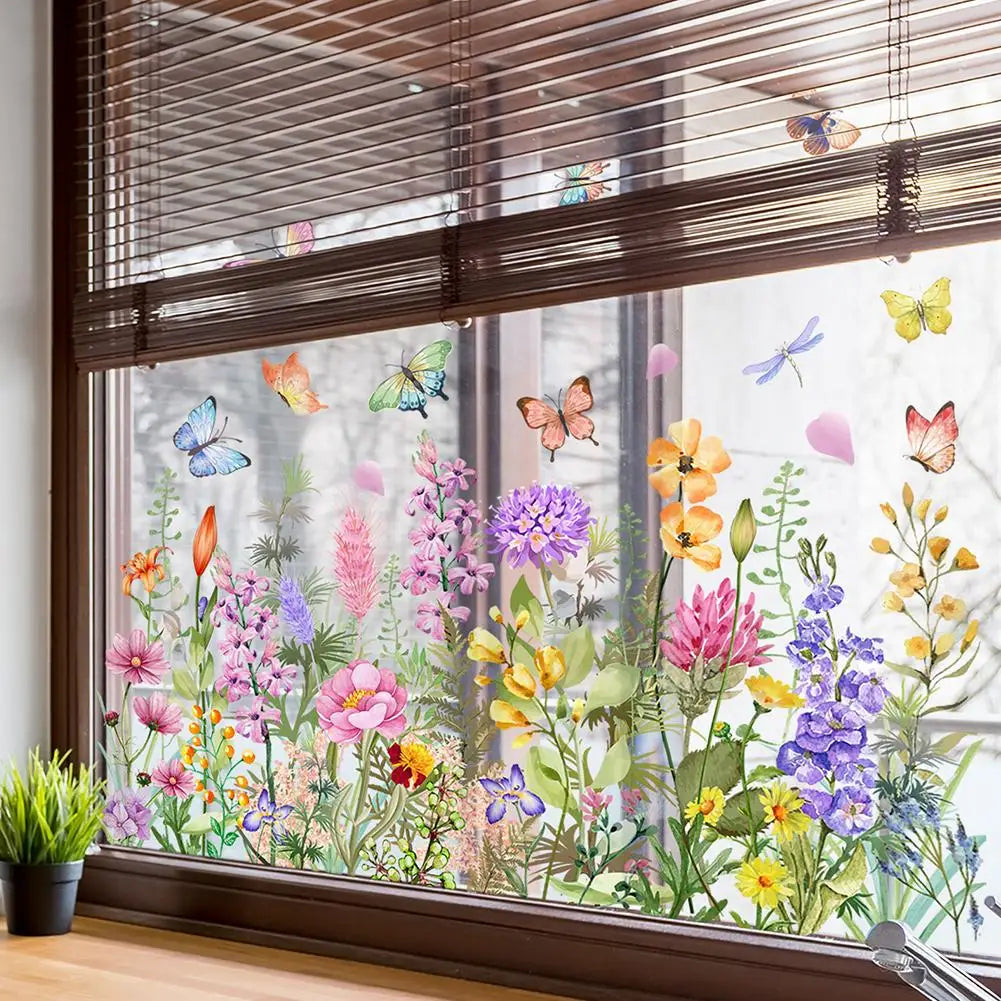 Bunte Schmetterling Blumen Fenstersticker Wiederverwendbar Wasserdicht Dekor