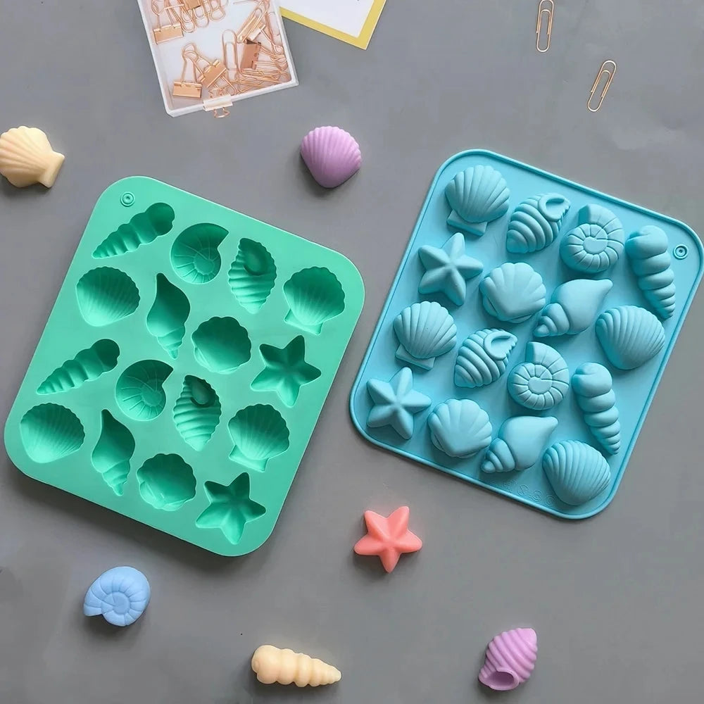 Silikonform 3D Muschel Meerestier 16 Mulden für Süßigkeiten und Kuchen