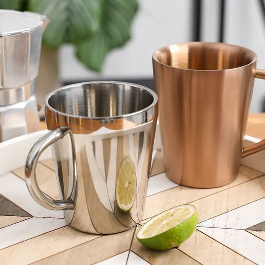 Doppelschicht 300ml Edelstahlbecher mit Griff – stilvoll - isolierend in Goldsplitter