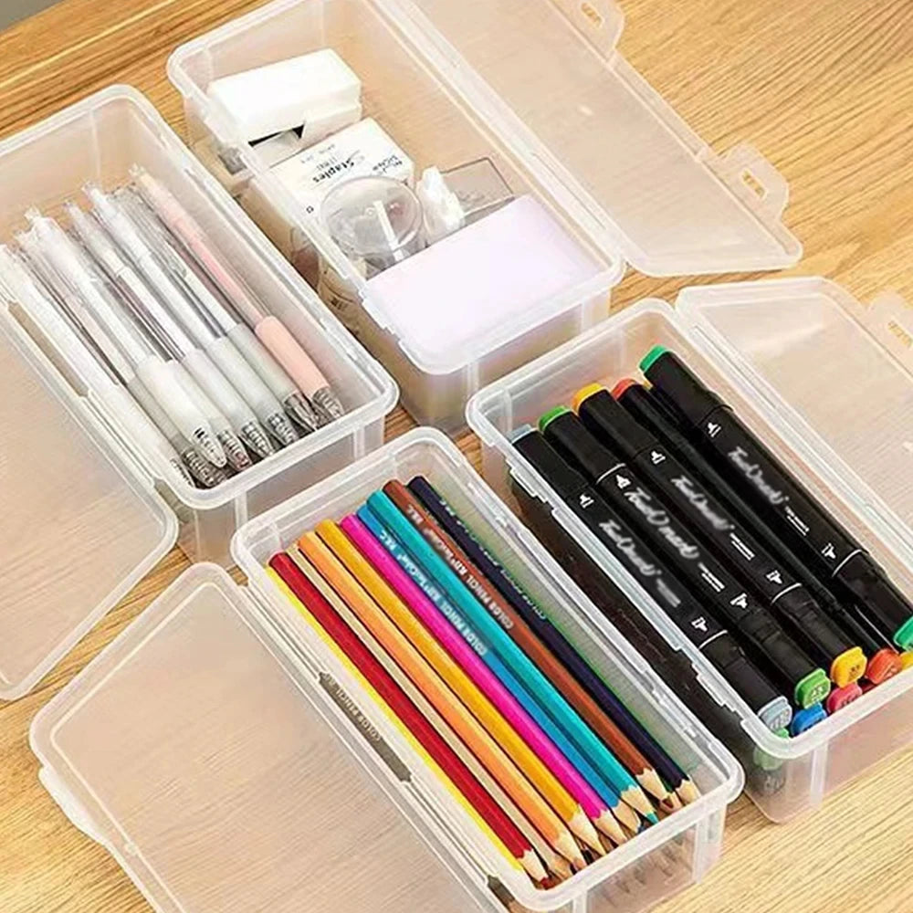 Große Transluzente Kunststoff Bleistiftbox Büro Schulbedarf Organizer Stapelbar