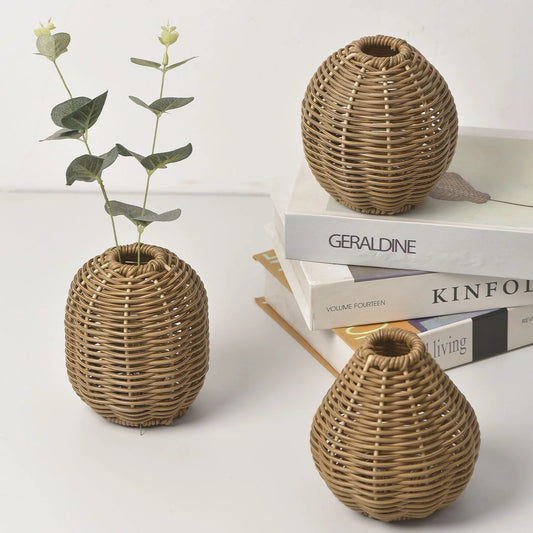 Handgewebte Kunststoff Vase Rattan Optik für kreative Blumenarrangements