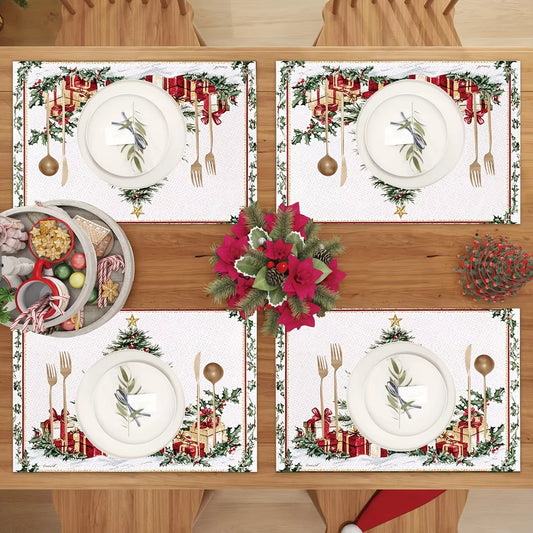 Wasserdichte Weihnachts Tischsets aus Leinen für Küchen- und Esstischschutz