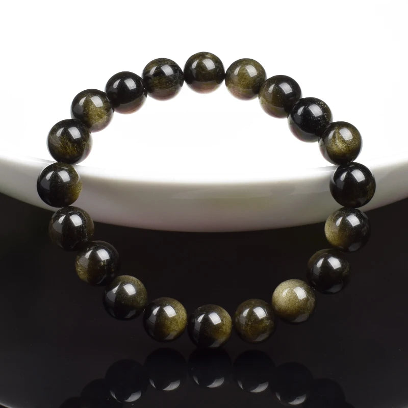 Goldener Obsidian Armband Naturstein Perlen Unisex | Energie & Stil