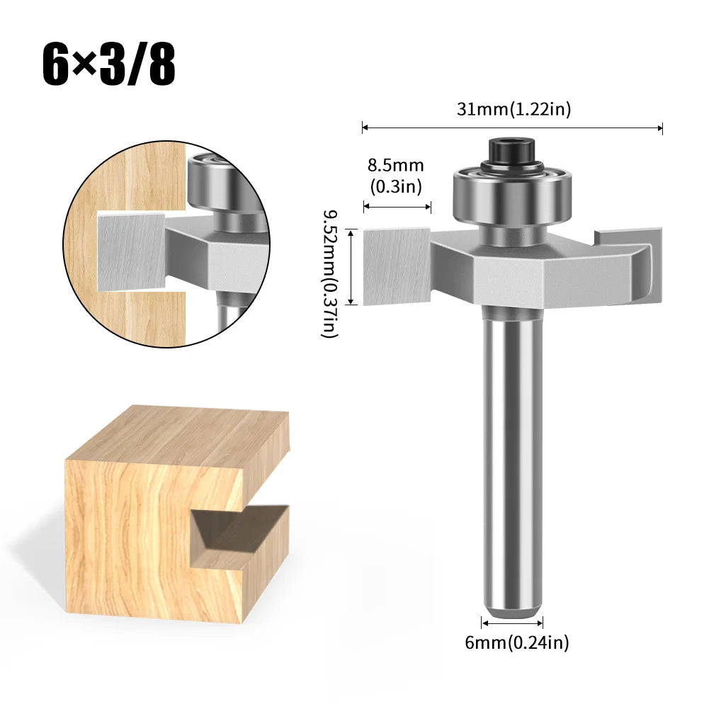 Doppel-rand T-förmiger Fräser mit 6mm und 12mm Schaft für Holzarbeiten