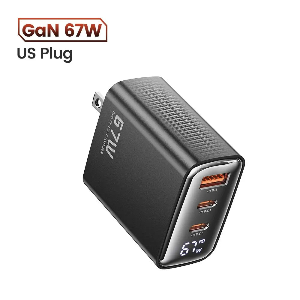 67W GaN USB-C Netzteil Digitalanzeige für Laptop, Tablet, Smartphone schnell