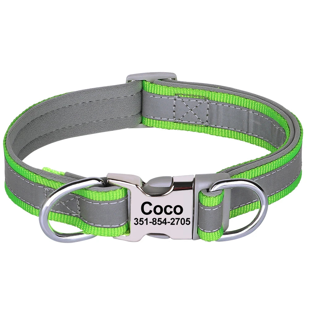 Reflektierendes Hundehalsband mit graviertem ID-Tag, verstellbar für alle Größen