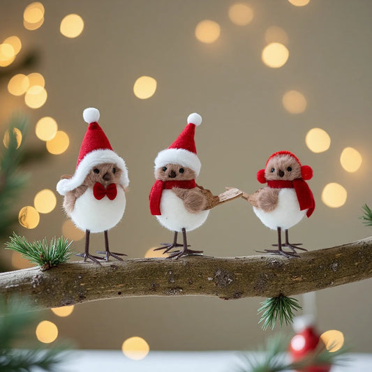 Festliche Schaumstoffvögel mit Schals für Weihnachtsbaum-Deko