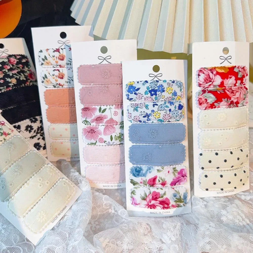 6er Set Haarklammern mit Baumwollstoff Blumenmuster für Mädchen Kinder