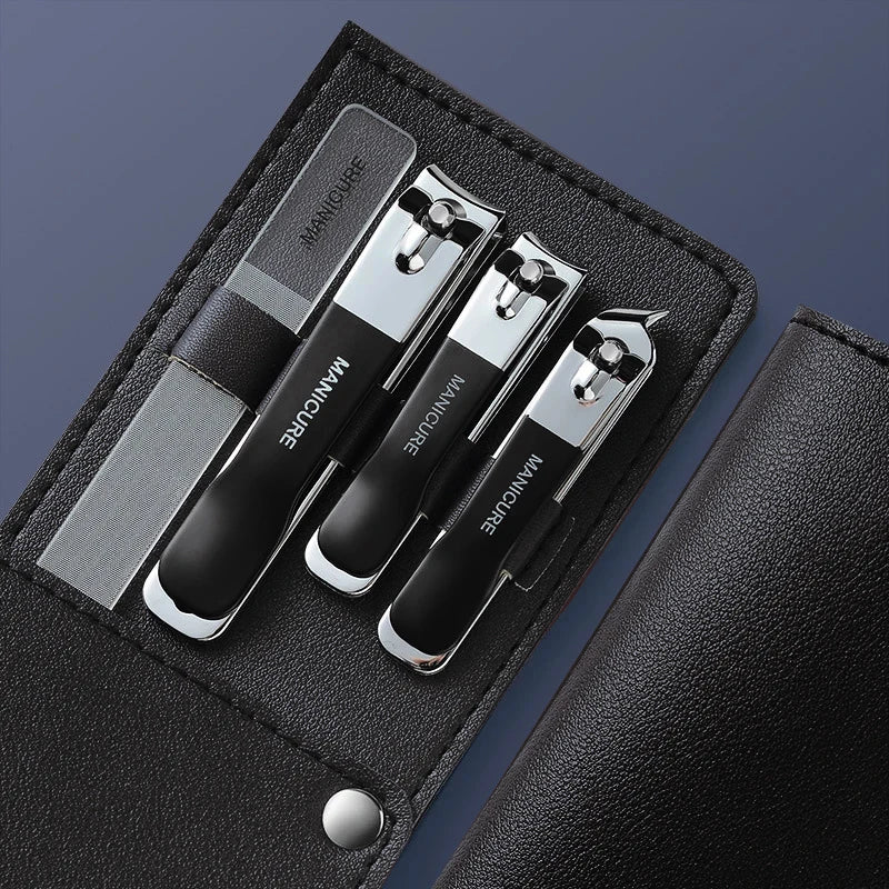 Präzises Nagelpflege-Set 4/10tlg mit Edelstahl-Tools - rotierender Leder-Tasche