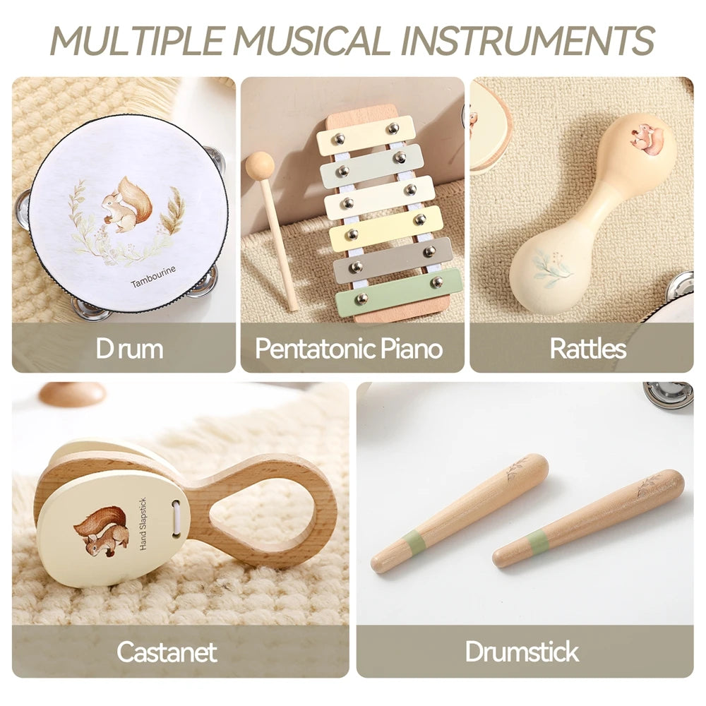 Pädagogisches Holz Musikinstrument Set für Babys - Kleinkinder | Xylophon Trommel