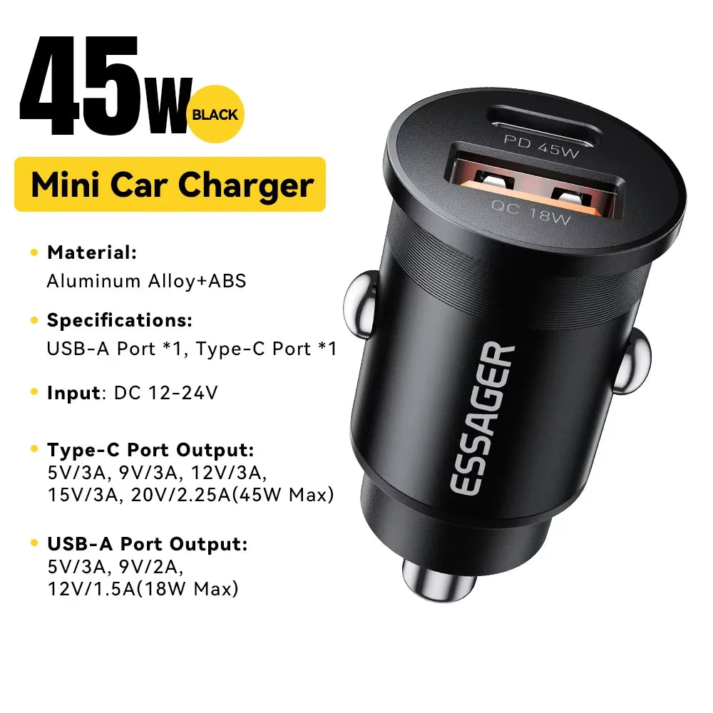 45W Auto Ladegerät Typ C - USB-A mit Quick Charge für alle Geräte