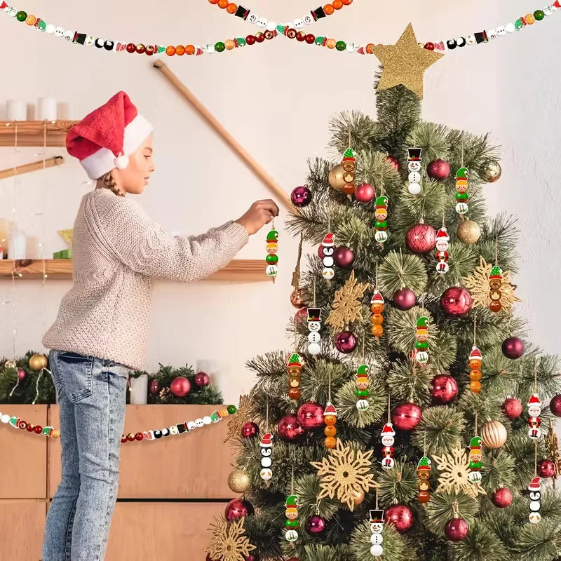 48/80 Stück Weihnachts-Holzperlen-Set mit Santa, Lebkuchenmann und mehr