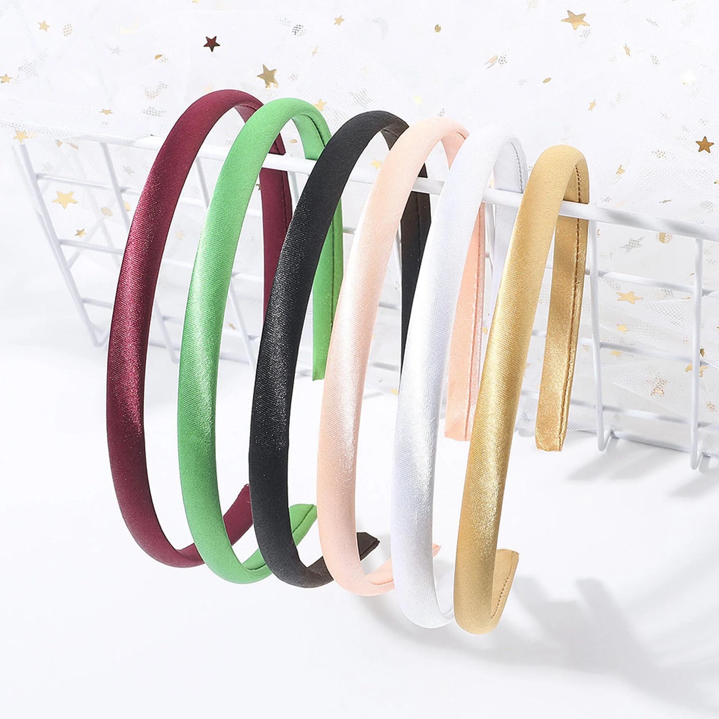 Stoffbezogenes Haarband 1 cm Breite Unisex 10/60 Stück bunte Farben