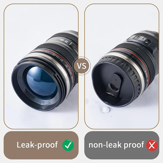 Stilvoll - auslaufsicher: Edelstahl Isolierflasche Kamera 400 ml Thermoskanne