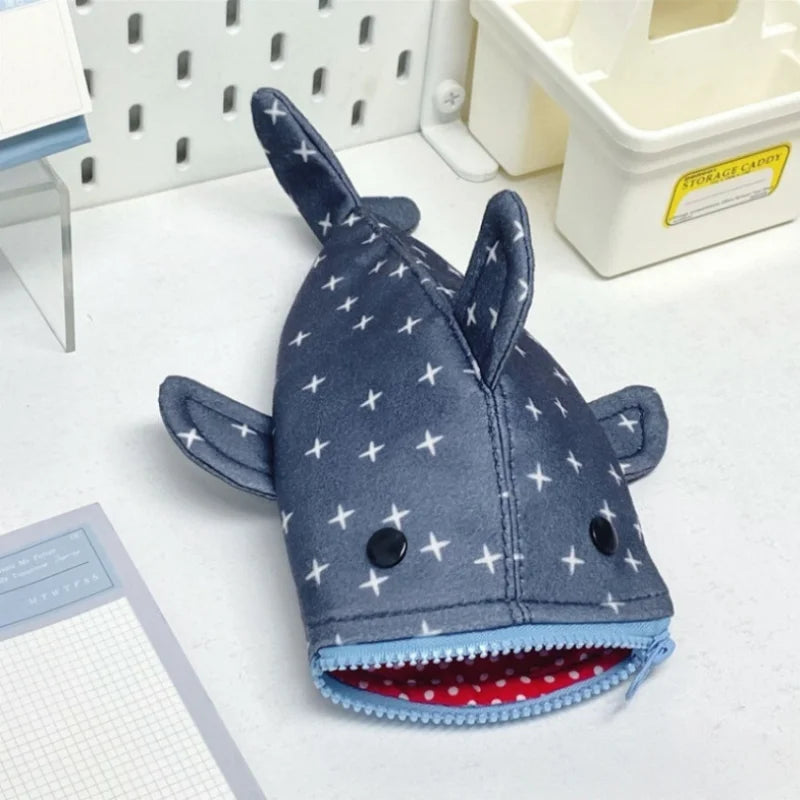 Niedliches Hai-Federmäppchen mit robustem Leinwand-Material für Schule - Büro