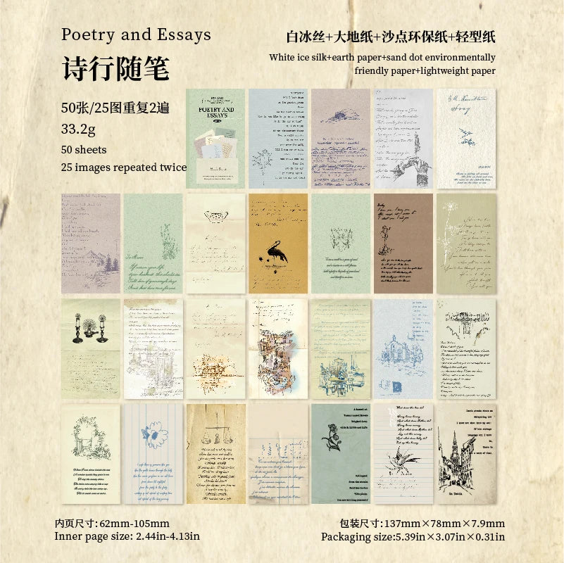 50 Blatt Vintage Scrapbook Materialien Papier Combo Kit für DIY