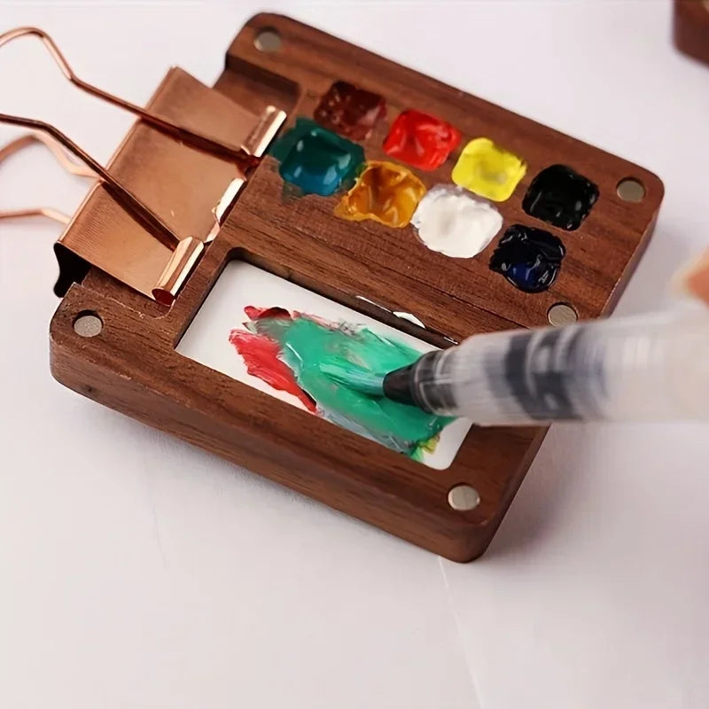8-15 Gitter Mini Aquarellpaletten Set aus Holz mit Clips und Pinseln