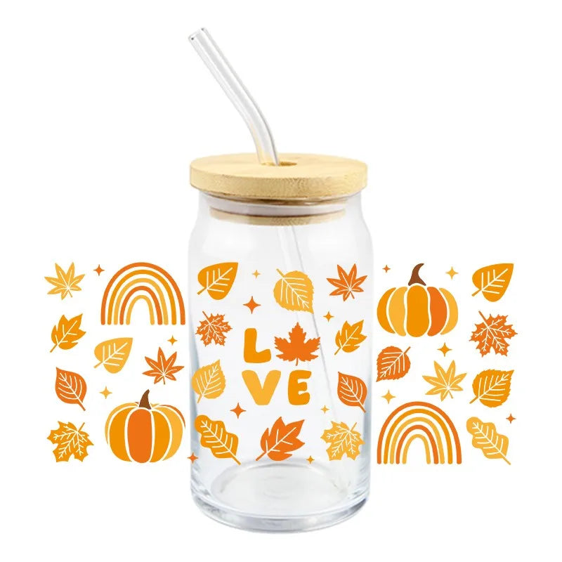 3D UV DTF Transfer Sticker Kürbis Motiv für 16oz - 24oz Becher