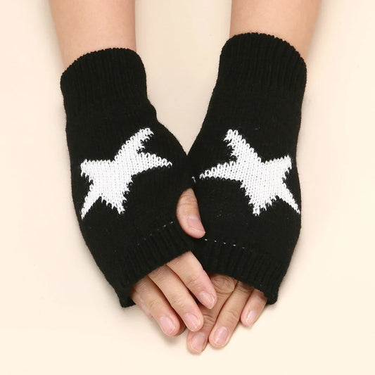 Warme gestrickte Halbfingerhandschuhe mit Sternmotiv
