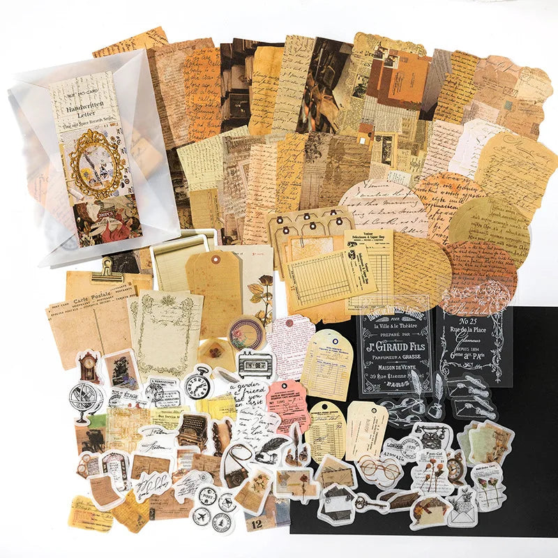 200-teiliges Vintage-Aufkleber- und Materialpapier-Set für Scrapbooking