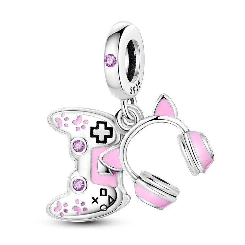 Romantische rosa 925 Silber Charms mit Zirkon – Herz - Parfüm Flasche Set