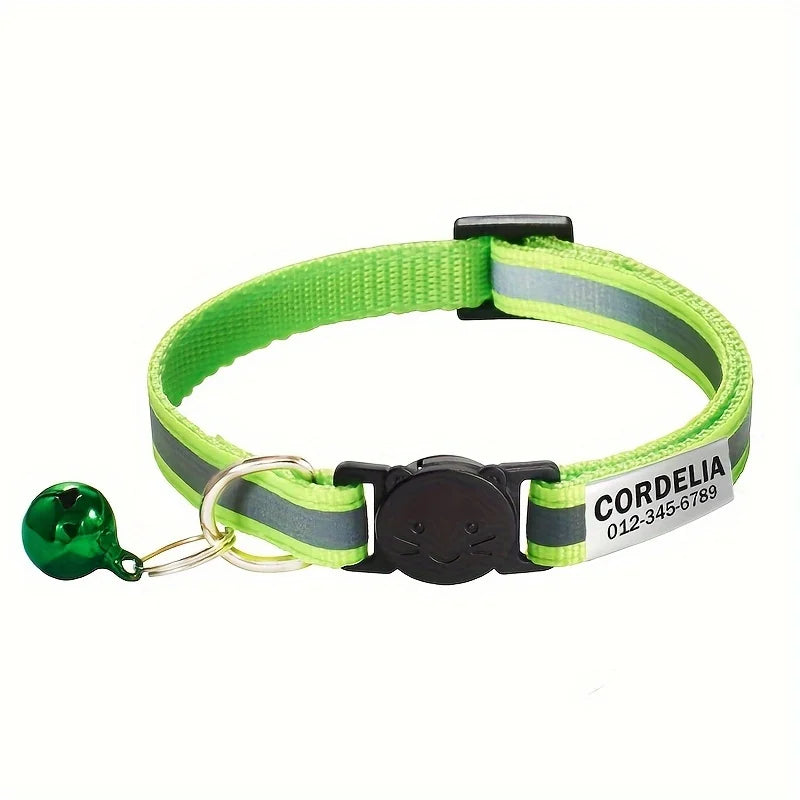 Reflektierendes Katzenhalsband mit Namensschild und Glöckchen, personalisierbar