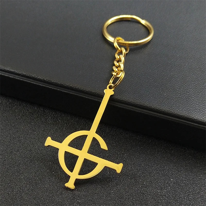 Edelstahl Schlüsselanhänger Punk Kreuz Design Rock Band Stil Unisex