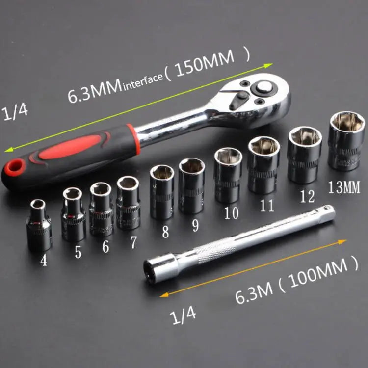 12-teiliges Steckschlüssel Schraubenschlüssel Set – Motorrad, Auto, Fahrrad Reparatur