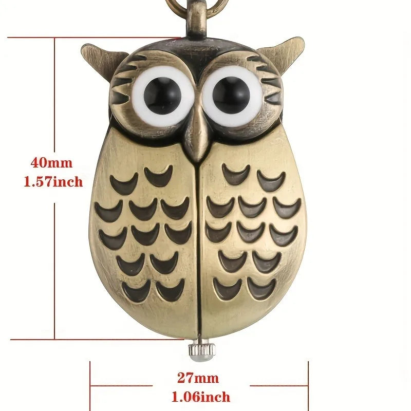 Retro Bronze Eule Taschenuhr mit Quarzwerk - Kette – Kreatives Geschenk