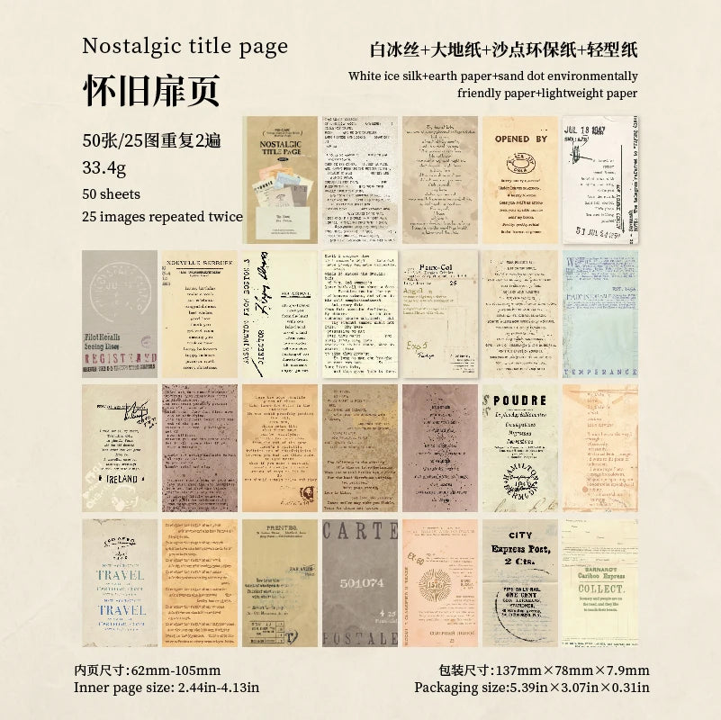 50 Blatt Vintage Scrapbook Materialien Papier Combo Kit für DIY