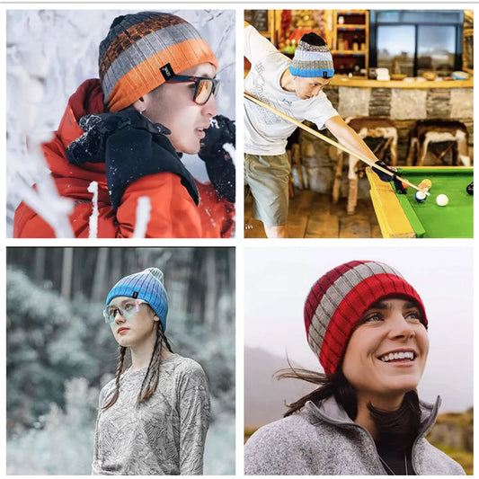 Unisex bunte gestreifte Strickmütze für Winter Outdoor und Ski