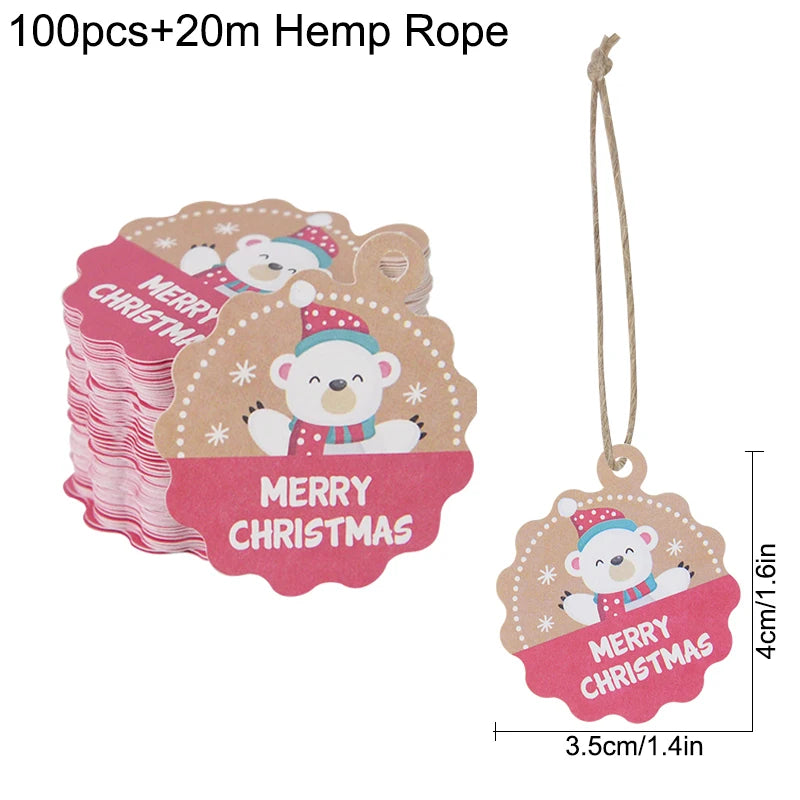 100-teiliges Frohe Weihnachten Kraftpapier Etiketten Set zum Aufhängen