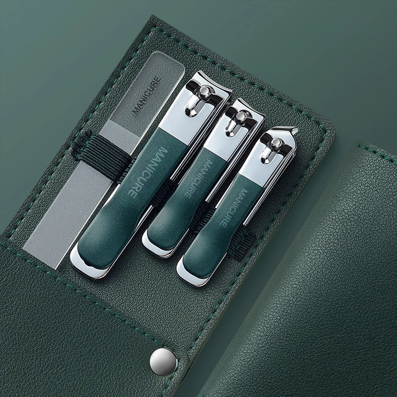 Präzises Nagelpflege-Set 4/10tlg mit Edelstahl-Tools - rotierender Leder-Tasche