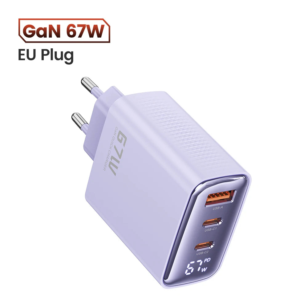 67W GaN USB-C Netzteil Digitalanzeige für Laptop, Tablet, Smartphone schnell
